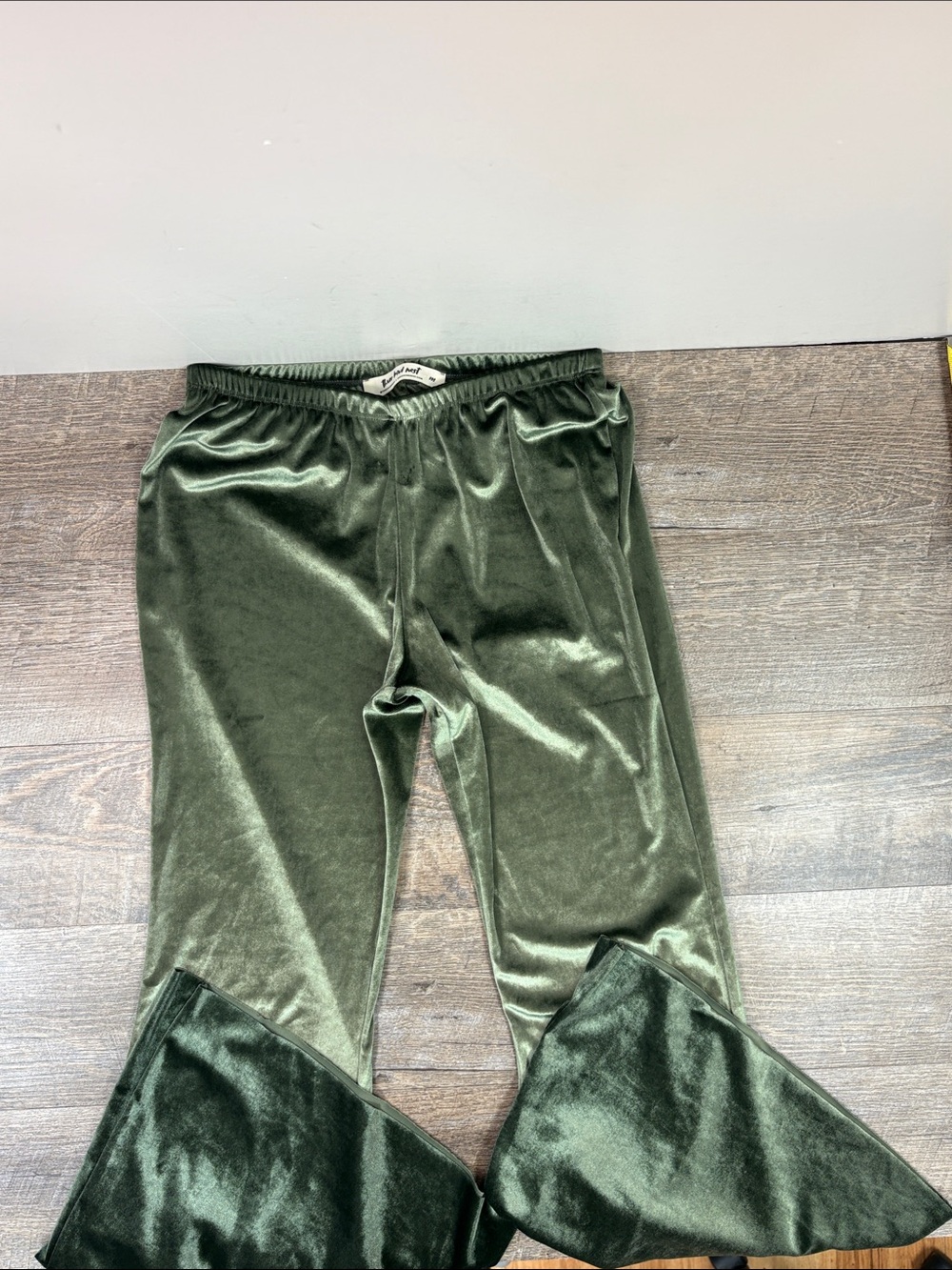 Three Bird Nest Olive Green Velvet Bell Bottom Flare Pants Size Medium